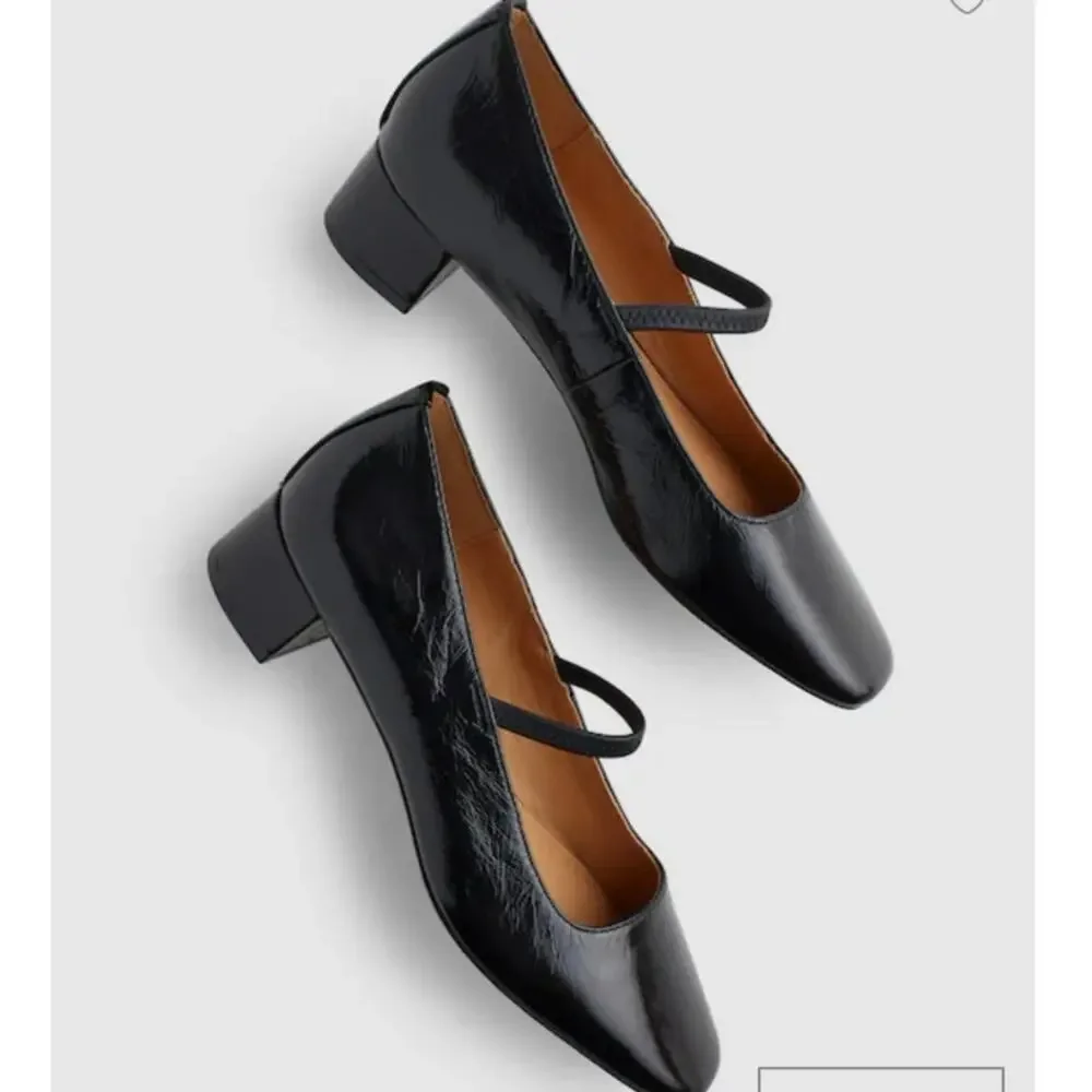 MADEWELL The Greta Block Heel Pump in True Black Crinkled Patent Leather 9 - Picture 2 of 10